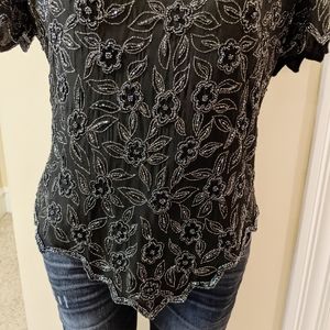 Haut De Soirée Papell Perlé – Taille M, Sans Manches – Noir, Perles Brodées – Occasion Très Bon état – Pour événement Formel
